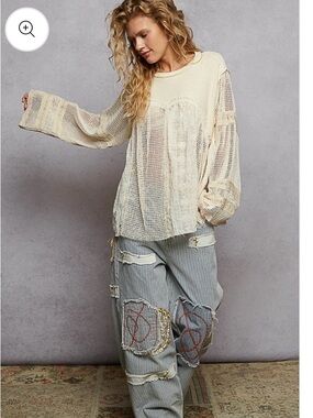 POL lace and mesh oversize boho blouse.